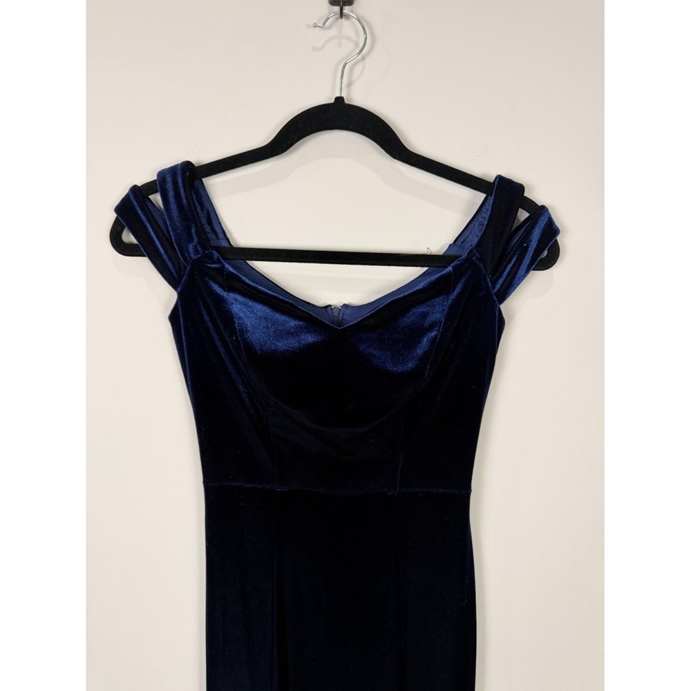 Velvet Evening Gown Formal Floor Length Royal‎ Blue Spaghetti Strap 6 - Picture 2 of 11